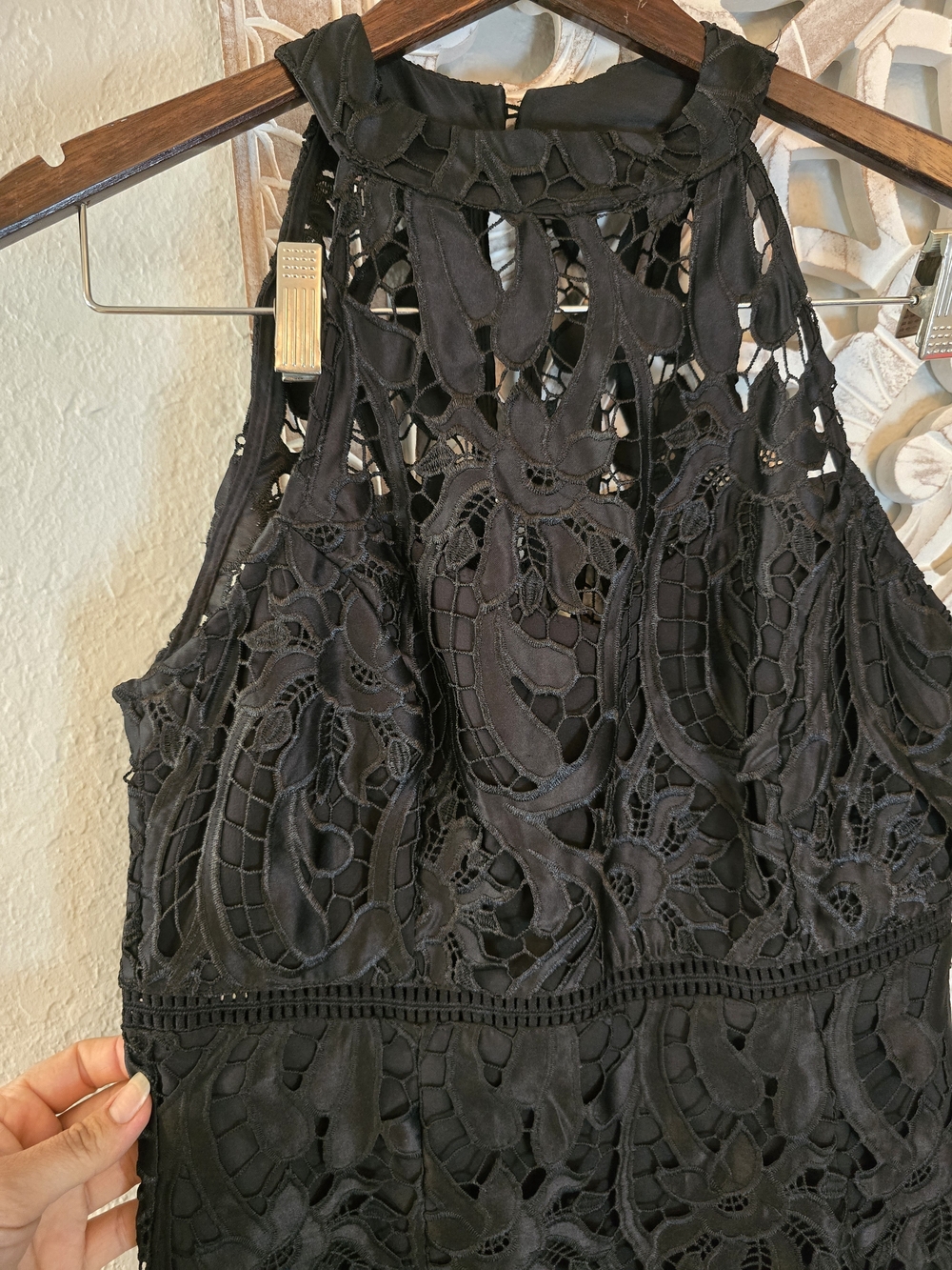 Bardot Dress 8 Womens Black Gemma Halter Floral Lace Overlay Midi Bodycon Sheath - Picture 3 of 9